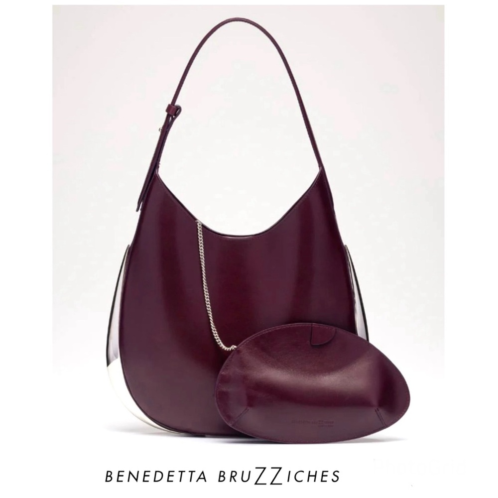 BENEDETTA BRUZZICHES Amalia Burgundy Structured Leather Luxury Shoulder Hobo Bag